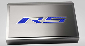 Polished Fuse Box Cover w/Blue Carbon Fiber "RS" for 16-21 Chevy Camaro RS V6