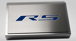 Polished Fuse Box Cover w/Dark Blue Brushed "RS" for 16-21 Chevy Camaro RS V6