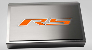 Polished Fuse Box Cover w/Orange Carbon Fiber "RS" for 16-21 Chevy Camaro RS V6