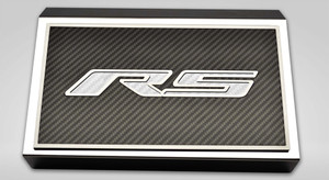 Polished Fuse Box Cover w/White Carbon Fiber "RS" CF Top Plate for 16-21 Camaro