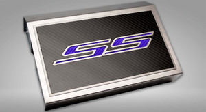 2pc Brushed Fuse Box Cover w/Purple Carbon Fiber "SS" CF Plate for 16-21 Camaro