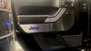 4pc Door Badges w/Blue Carbon Fiber Jeep Logo for 2007-2018 Jeep Wrangler JK