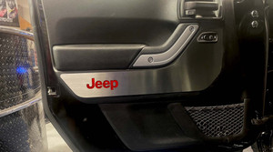 4pc Door Badges w/Red Carbon Fiber Jeep Logo for 2007-2018 Jeep Wrangler JK