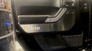 4pc Door Badges w/White Carbon Fiber Jeep Logo for 2007-2018 Jeep Wrangler JK