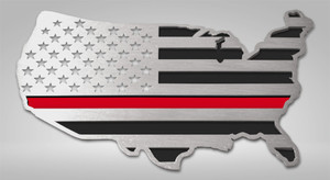 1pc Polished Emblem w/Thin Red Line USA Flag Map Style