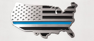 1pc Brushed Emblem w/Thin Blue Line USA Flag Map Style