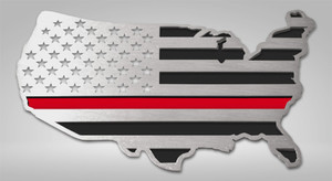 1pc Brushed Emblem w/Thin Red Line USA Flag Map Style