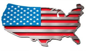 1pc Brushed Emblem w/Red White & Blue USA Flag Map Style