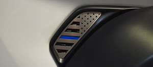 2pc Brushed Side Vent Accents w/Thin Blue Line Flag for 18-20 Jeep Wrangler JL