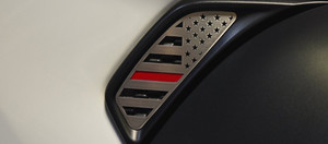 2pc Polished Side Vent Accents w/Thin Red Line Flag for 18-20 Jeep Wrangler JL