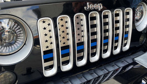 Front American Flag Grille Thin Blue Line for 2007-2018 Jeep Wrangler JK