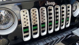 Front American Flag Grille Thin Green Line for 2007-2018 Jeep Wrangler JK