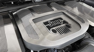 Brushed Engine Shroud w/Carbon Fiber Jeep Logo for 2007-2018 Jeep Wrangler JK