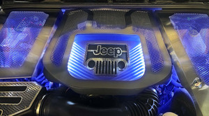 Engine Shroud w/Blue LED Carbon Fiber Jeep Logo for 2007-2018 Jeep Wrangler JK