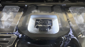 Engine Shroud w/White LED Carbon Fiber Jeep Logo for 2007-2018 Jeep Wrangler JK