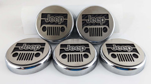 5pc Logo Cap Set w/Black Carbon Fiber Jeep Logo for 2007-2018 Jeep Wrangler JK