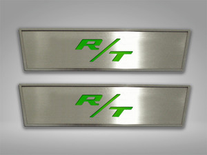 2pc Door Badge Plates w/Synergy Green "R/T" Inlay for 2008-2014 Dodge Challenger