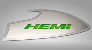 Door Badges w/Synergy Green "HEMI" Inlay for 2015-2023 Dodge Challenger