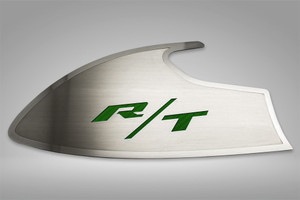 Door Badges w/Green Carbon Fiber "R/T" Inlay for 2015-2023 Dodge Challenger