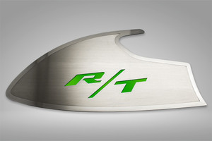 Door Badges w/Synergy Green "R/T" Inlay for 2015-2023 Dodge Challenger