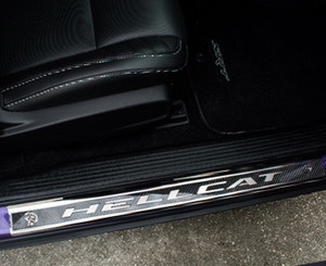 Carbon Fiber Door Sills w/Green LED "Hellcat" for 15-23 Dodge Challenger Demon