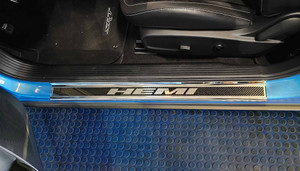 2pc Door Sills w/Blue LED "HEMI" for 2015-2024 Dodge Challenger