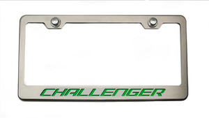 License Plate Frame w/Green Carbon Fiber "Challenger"