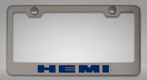 License Plate Frame w/Dark Blue "HEMI" Letttering