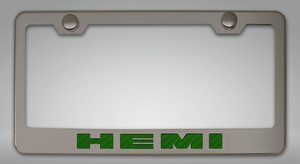 License Plate Frame w/Green Carbon Fiber "HEMI"