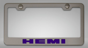 License Plate Frame w/Purple "HEMI" Letttering