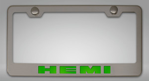 License Plate Frame w/Synergy Green "HEMI"