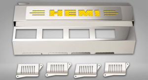 11pc Fuel Rail/Coil Covers w/Yellow Carbon Fiber "HEMI" for 09-23 Challenger 5.7