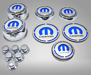 13pc Cap Cover Set w/Blue "Mopar" Inlay for 08-23 Dodge Challenger 3.6L
