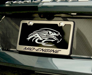 Black Base Liscense Frame w/Black Carbon Fiber "Mid-Engine" for 20-24 Corvette