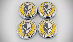 4pc Cap Cover Set w/Yellow Carbon Fiber Skull Logo for 20-24 Chevy Corvette 2dr