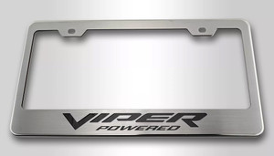 Polished License Plate Frame w/Black Carbon Fiber "Viper Powered"