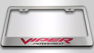 Black Base License Plate Frame w/Red Carbon Fiber "Viper Powered"