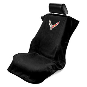 Seat Armour Black Terry Cloth Seat Cover w/Corvette C8 Logo