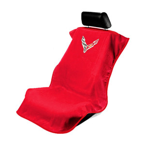 Seat Armour Red Terry Cloth Seat Cover w/Corvette C8 Logo