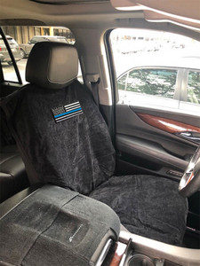 Seat Armour Black Terry Cloth Seat Cover w/Police Flag Logo