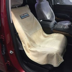 Seat Armour Tan Terry Cloth Seat Cover w/Police Flag Logo
