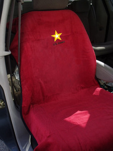 Seat Armour Red Terry Cloth Seat Cover w/US Army Logo