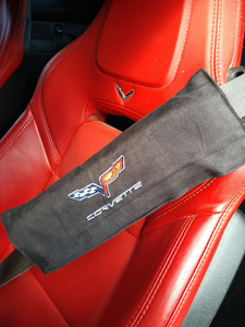 Seat Armour Black Suede Seat Belt Cover w/Corvette C6 Logo