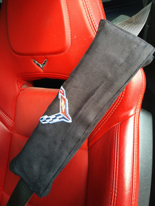 Seat Armour Black Suede Seat Belt Cover w/Corvette C8 Logo