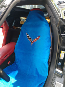 Seat Armour Blue Terry Cloth Seat Towel w/Corvette C7 Logo
