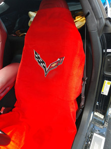 Seat Armour Red Terry Cloth Seat Towel w/Corvette C7 Logo