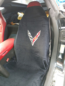 Seat Armour Black Terry Cloth Seat Towel w/Corvette C8 Logo