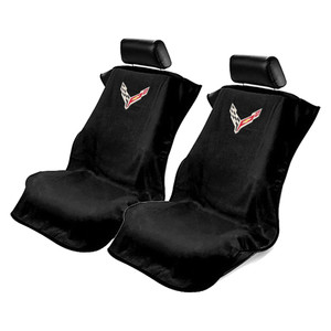 Seat Armour Black Terry Cloth Set of 2 Seat Covers w/Corvette C8 Logo