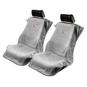 Seat Armour Grey Terry Cloth Set of 2 Seat Covers w/Corvette C8 Logo