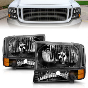 Black Clear Lens Crystal Headlight Set for 1999-2004 Ford F-250 Super Duty